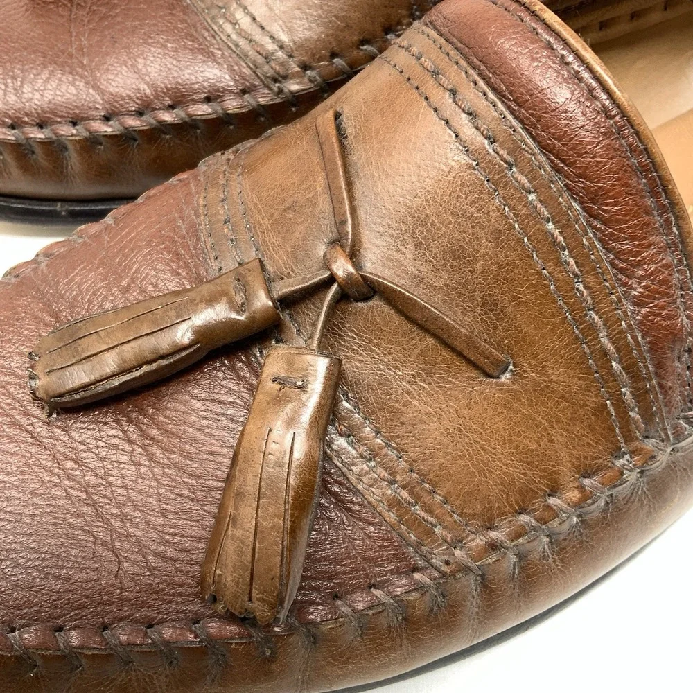 Brass Boot Mens 10.5 W‎ Tassel Sheep Skin Lining Brown Leather Loafer Shoes READ